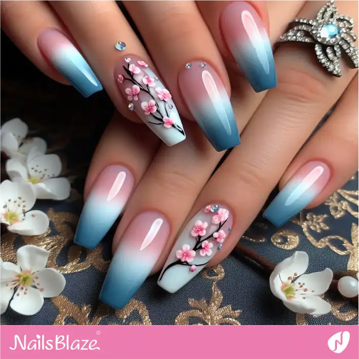 Blue Spring Nails with Cherry Blossoms | Spring Nails - NB3870